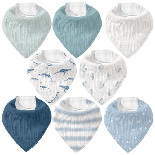 8 Pack Muslin Baby Bandana Bibs for Drooling and Teething