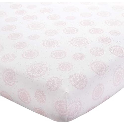Wendy Bellissimo Nursery Bedding Baby Crib Bedding Fitted Sheet 200 Thread Count - Medallion in Pink + White