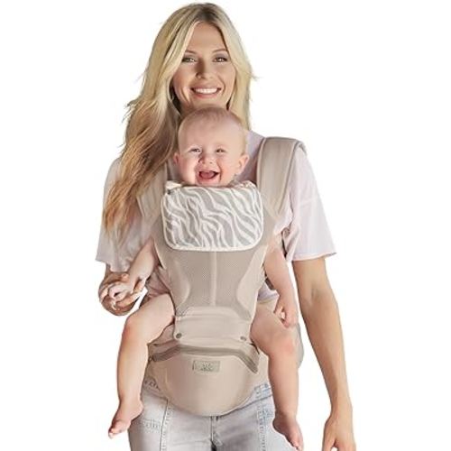 MOMTORY StowNGO Pro Baby Carrier, Safety-Certified 6-in-1 Baby Carrier Newborn to Toddler, Detachable Baby Holder Carrier with Hip Seat, Ergonomic Cozy Baby Body Carrier for 7-50lbs, Khaki