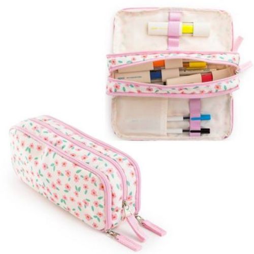 Yoobi Triple Zip Pencil Pouch Pink Wildflower