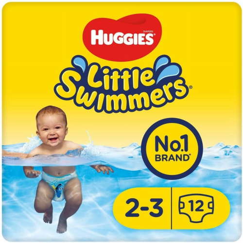 Huggies Little Swimmers Disposable Swim Nappies Size 2-3, 12 Count, Adjustable Tabs, Leak Guards