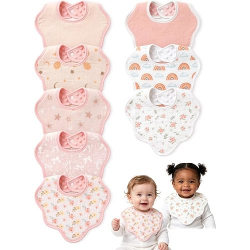 8 Pack Baby Bibs for Drooling and Teething, Cotton Muslin Baby Essentials Bibs for 0-36 Months
