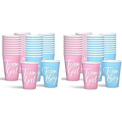 BRT Bearingshui Gender Reveal Party Paper Cups 50Pack,Team Boy Team Girl Gender Reveal Cups, Gender Reveal Baby Shower Party Decorations Supplies (Pack of 2)