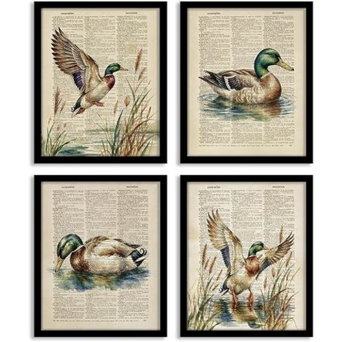 Eghvk Vintage Mallard Duck Hunting Nursery Decor Wildlife Wall Art Unframed