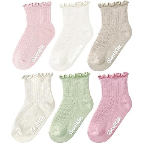 6 Pairs Toddler Ruffle Socks, 0-9 Years, Baby Little Girl Kids Grip Socks