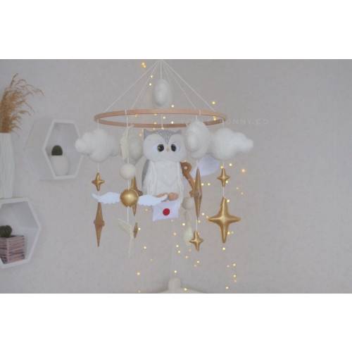 Wizard Baby Mobile: Felt Owl, Magical Nursery Decor