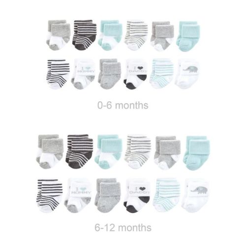 Hudson Baby Unisex Baby Grow with Me Cotton Terry Socks, Mom Dad Gray Mint, 0-6 and 6-12 Months