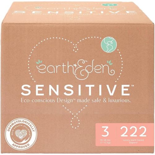 Earth & Eden Sensitive Baby Diapers, Size 3 (222 Count) - Eco-Conscious & Hypoallergenic Diapers - No Harsh Chemicals - Comfortable and Gentle on Skin - Dermatologically Approved