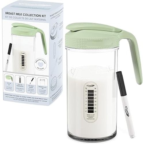 Masontops Breast Milk Storage Kit - 24oz Airtight Mason Jar with Handle, Marker & Stick-on Thermometer for New Moms
