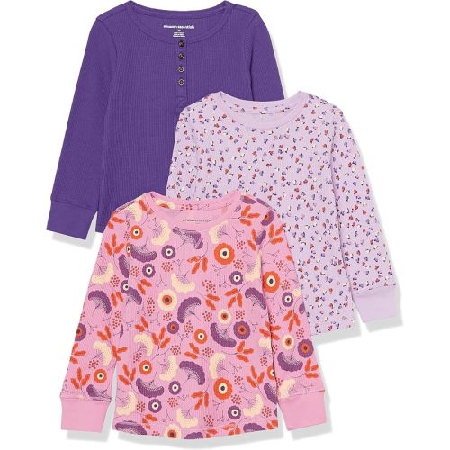 Amazon Essentials Girls and Toddlers' Long-Sleeve Cotton Thermal T-Shirt, Pack of 3
