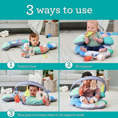 Infantino 3-in-1 Tummy Time & Seated Support & Mini Gym, Baby Floor Seat for Tummy Time & Early Sitting, Soft, Supportive, Engaging Toys, Koala