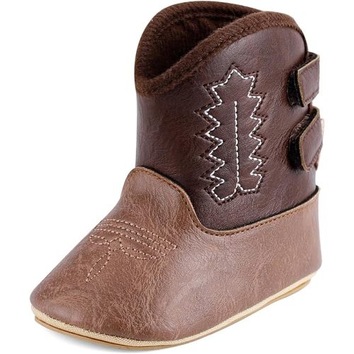 MK MATT KEELY Leather Western Boots Cowboy Bootie Soft Sole Non-Slip Crib Shoes for Baby Infant Toddler Girls Boys Newborn