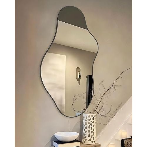 Irregular Wall Mirror 20×36 Inch Wall Mirrors Decorative Black Modern Asymmetrical Abstract Mirror for Bathroom Bedroom Living Room Entryway Hallway