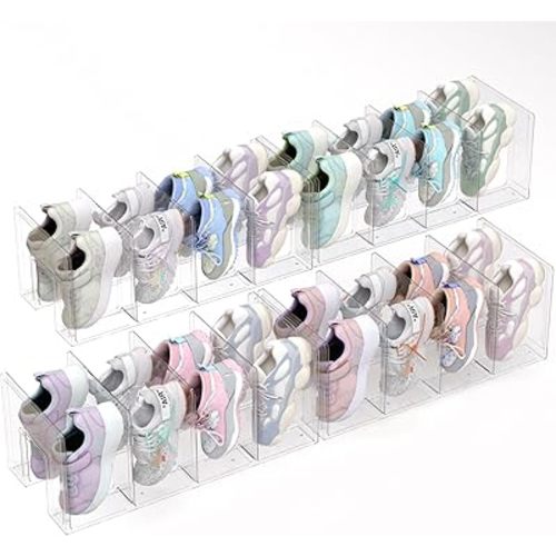 Acrylic Kids Shoe Rack - 4 Pack Clear Shoe Organizer for Toddlers & Children, Space-Saving Nursery Shoe Storage Shelf, Small Baby Shoes Display Rack for Closet/Entryway, for Desk File Book Organizer