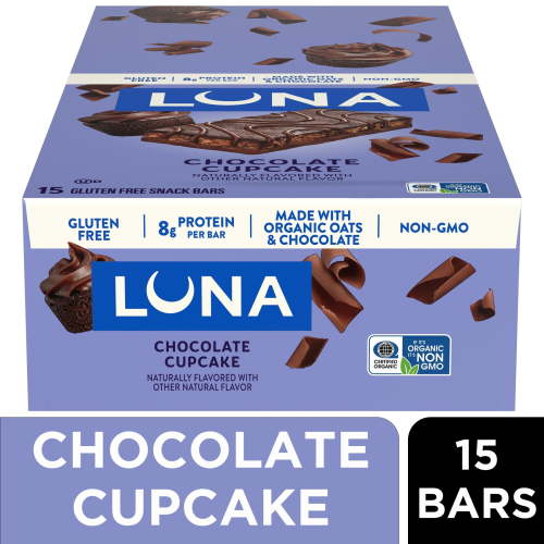 LUNA Chocolate Cupcake Flavor Gluten Free Snack Bars, Protein Bars, 15ct