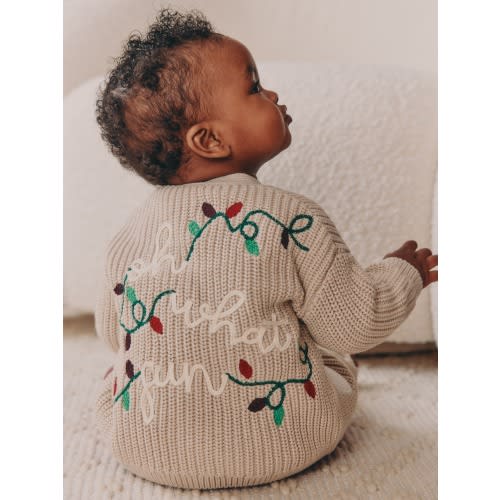 Natural Oh What Fun Christmas Baby Knitted Cardigan