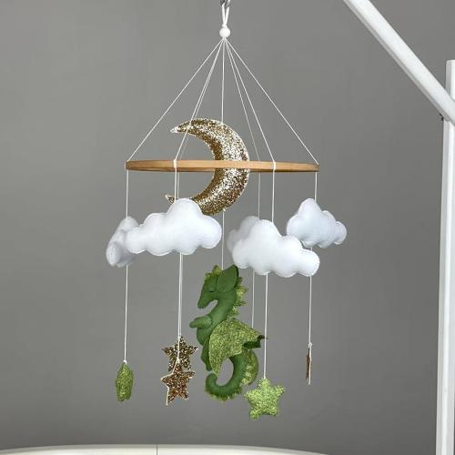 Green Dragon Baby Crib Mobile, Moon Cloud Nursery Decor, Fantasy Felt Dragon Mobile, Gender Baby Room Decor, Handmade Decor, Fantasy Nursery