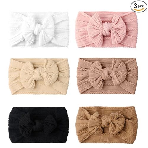 Baby Headbands, Girls Headbands with Bows with Bows, Soft Stretchy Nylon Hair Bands Hair Accessories for Newborn Infant Toddler (6 Pack,Bow,Pink)