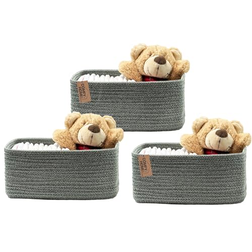 COMFY HOMI 11.5"x7.5"x4.7" Storage Baskets for Organizing | Cotton Rope Woven Basket | Toy Storage Bin Box | Basket for Shelves, Closet Organizer Bin, Decorative Closet Shelf, 3 Pack,