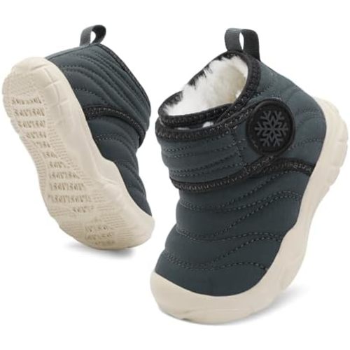 BARERUN Barefoot Baby Boys Girls Boots Warm Winter House Shoes for Toddler Girls Boys Waterproof Fleece Kids Snow Boots Faux Fur Infant Booties Walking Shoes for Indoor Outdoor