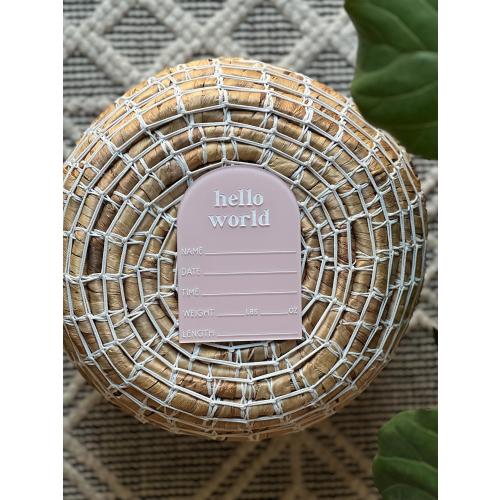 Acrylic Baby Stat Sign: Hello World Birth Announcement (Marker Included)