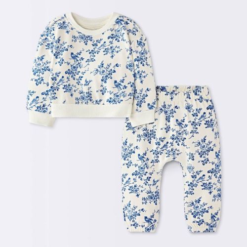 Baby Girls' Floral Sweatshirt and Joggers Set - Cloud Island™ Blue 0-3M