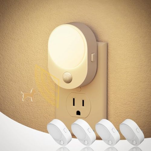 JandCase Motion Sensor Night Light, 4 Pack Motion Activated Sensor Night Lights Plug into Wall, 3000K Warm White, Dimmable Nightlight with Dusk to Dawn Sensor, for Kids Bathroom Hallway Bedroom