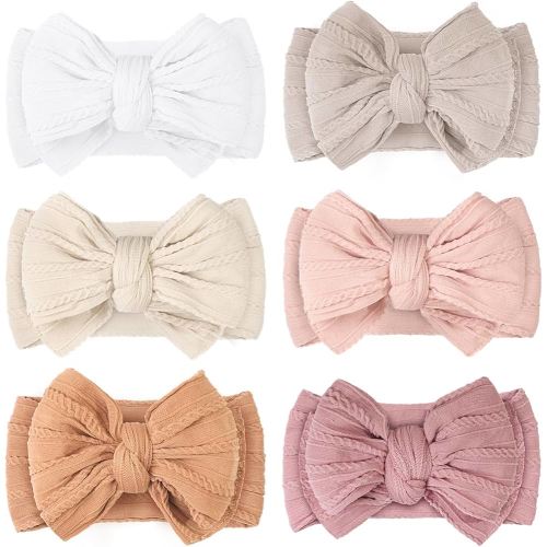 CÉLLOT 6 Pcs Baby Bows Headbands Nylon Hairbands Baby Girl Bows Hair Accessories for Newborn Infant Toddler Essentials (Light Pink Series)