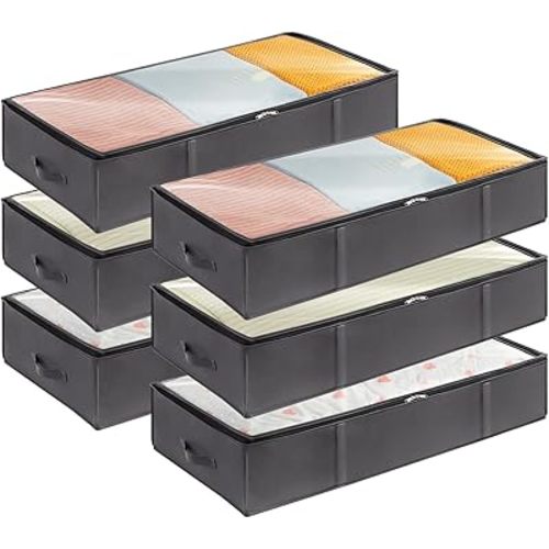 Lifewit 95L 6 Pack Under Bed Storage Containers, Large Capacity Blanket Storage Bags with Reinforced Handle, Organization and Storage for Comforters, Sheets, Clothes, Bedroom, College Dorm, Grey