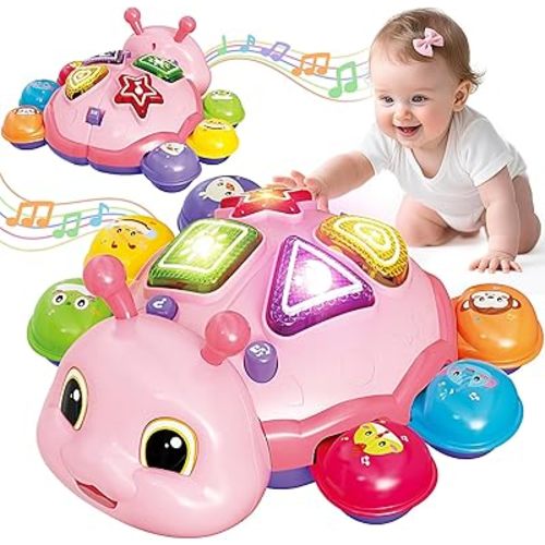 Baby Crawling Toys for 6-12 Months, Musical Toys for Infants 7 8 9 10 11 Months, Early Learning Educational Toy with Sound, Tummy Time Development Toys, Christmas Birthday Gifts for 1 Year Old, Pink