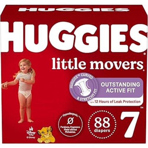 Huggies Size 7 Diapers, Little Movers Baby Diapers, Size 7 (41+ lbs), 88 Count, Packaging May Vary