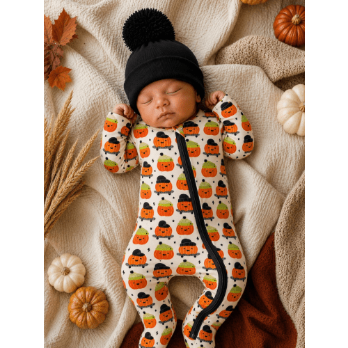 2-Way Zip Footie, Pumpkin Buds