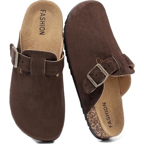 Women's Suede Clogs, Leather Mules, Cork Footbed Potato Shoes for Men