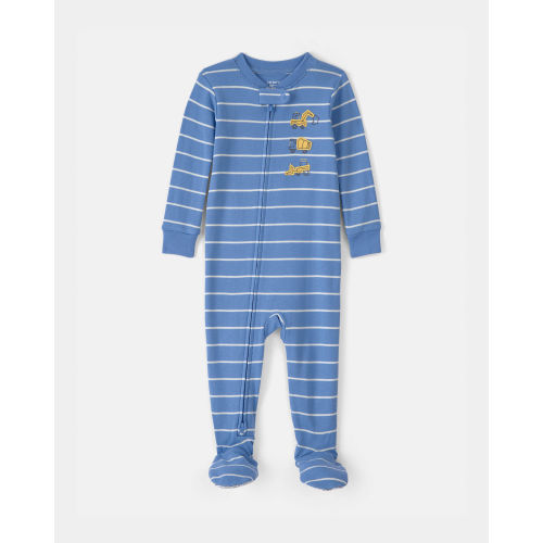Baby Boy Construction Striped 100% Cotton Snug Fit 1-Piece Pajama Set - Blue | Carter's