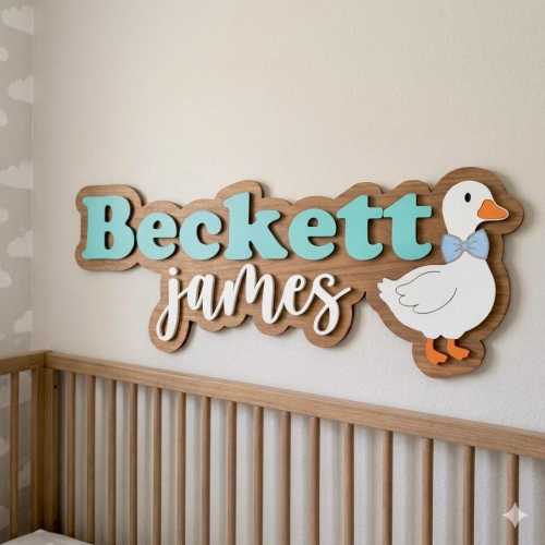 Nursery Wooden Name Signs Nursery Decor-Nursery Name Baby Name Sign for Nursery Boy Girl Goose Nursery Name Cutout Sign Cottagecore Nursery