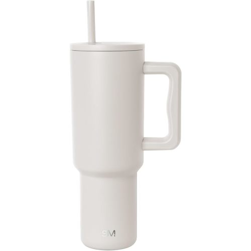 Simple Modern 40 oz Trek Tumbler with Handle and Straw Lid | Cup Holder Friendly Insulated Stainless Steel Travel Mug | Almond Birch