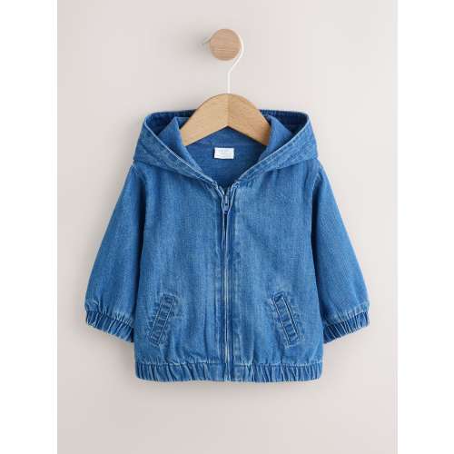 Charcoal Grey Denim Hooded Zip Through Baby Jacket (0mths-2yrs)