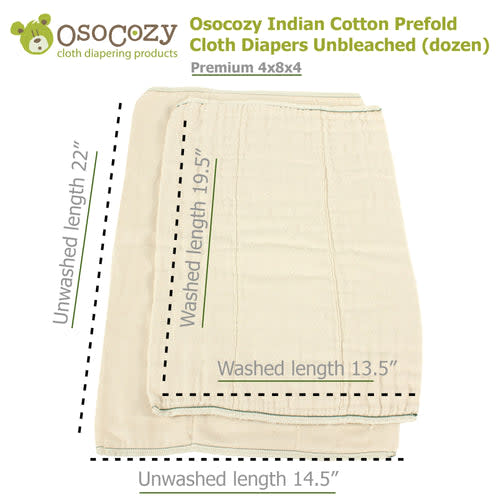 Osocozy Indian Cotton Premium Prefold Cloth Diapers Unbleached (dozen) – ClothDiaper.Com