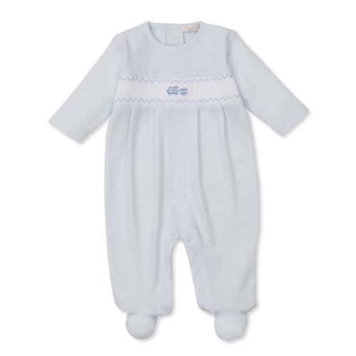 CLB Fall Medley 25 Blue Stripe Hand Smocked Footie