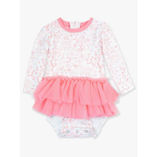 Tulle Skirted One Piece Rash Guard Swimsuit