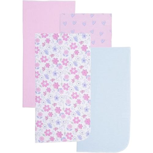 EVERYDAY KIDS 4 Pack of Soft Flannel Receiving Baby Blanket Set for Girls; Pink and Purple Baby Swaddle Blankets with Purple Flower and Diamond Pattern Designs for Newborn Baby Girl Nursery