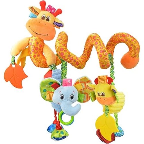 Jollybaby Crib Stroller Car Seat Toys for Baby 0-3-6-9-12 Months, Tummy Time Hanging Sensory Toys for Newborn with Music Box and Teether, Spiral Carseat Toy for Infant Boys Girls Gifts (Giraffe)