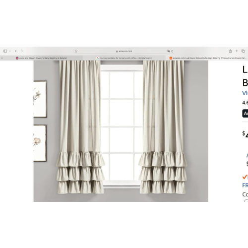 Lush Decor Allison Ruffle Light Filtering Window Curtain Panels Pair 40" W x 63" L Neutral - Coquette Curtains for Bedroom - Drapes - Ruffle Curtains Kids