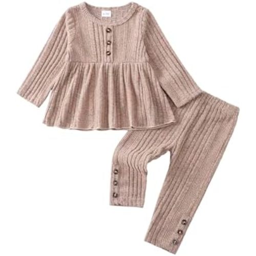 Kucnuzki Toddler Baby Girl Clothes Outfit Long Sleeve Plain T Shirt Top Baby Girl Pants Leggings Two Piece Outfits Set