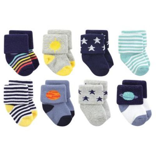 Hudson Baby Basics Infant Baby Cozy Terry Socks 8-Pack, Cosmic Explorer, 6-12 Months