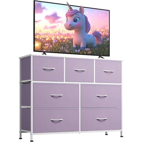 WLIVE Dresser for Bedroom, 7 Drawers, TV Stand, Purple