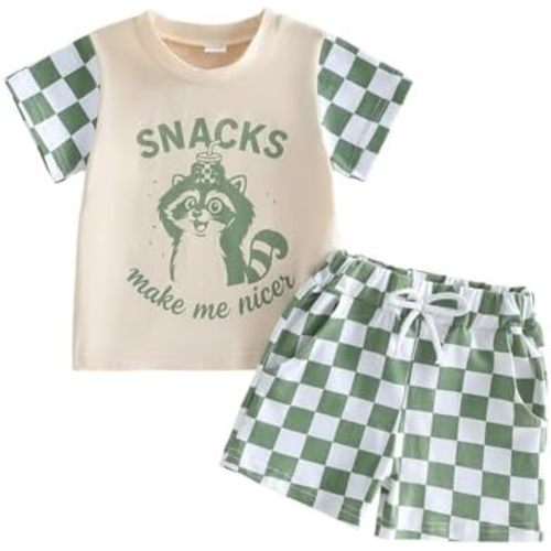Infant Baby Boy Summer Outfit Funny Letter T Shirt Shorts Set Toddler Checkered Clothes 6 12 18 Months 2T 3T Summer