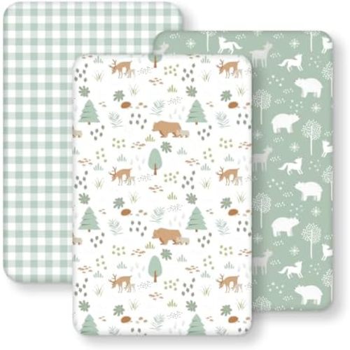 Bedside Bassinet Sheets Boy Fitted, Rectangle 33”x20” 3-Pack