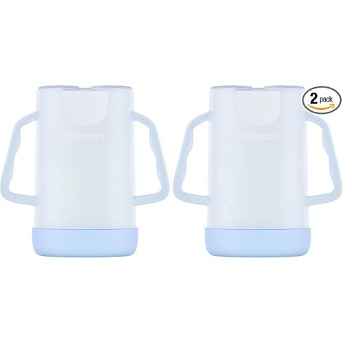Momcozy Baby Pouch Holder No Squeeze, Baby Food & Juice Box Holder, Mess-Free, Easy Grip for Self-Feeding, BPA-Free & DEHP-Free, Must-Have for Babies, Blue (Pack of 2)