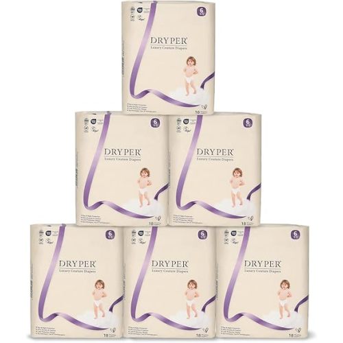 Baby Diaper,DRYPER Disposable Diaper Newborn Nappies Size 6 (16+kg), 3D Leak Guards & Wetness Indicator, Ultra-Soft & Thin,Fast Water Absorption, 108 Nappies
